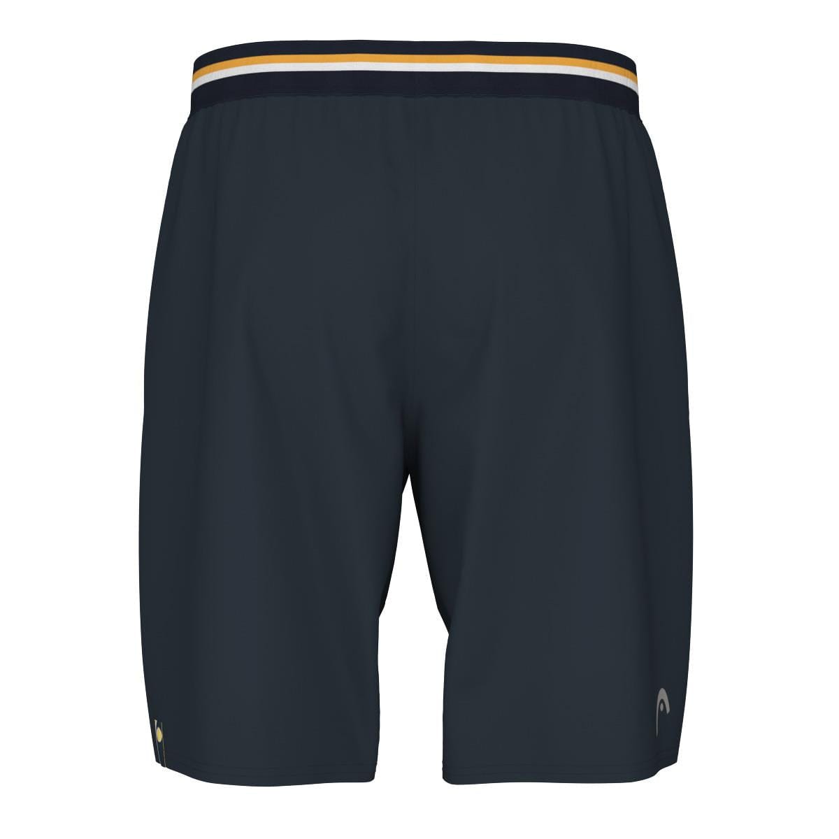 Introducing the HEAD Performance Men's Tennis Shorts in navy. These athletic shorts feature a minimalist design with a simple elastic waistband and are equipped with moisture transfer technology, making them ideal for both sports and casual wear.