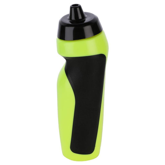 The Precision Sport 600ml Water Bottle by Precision, in a striking fluo yellow and black design, boasts a curved ergonomic shape with a secure black screw-on lid and is BPA-free.