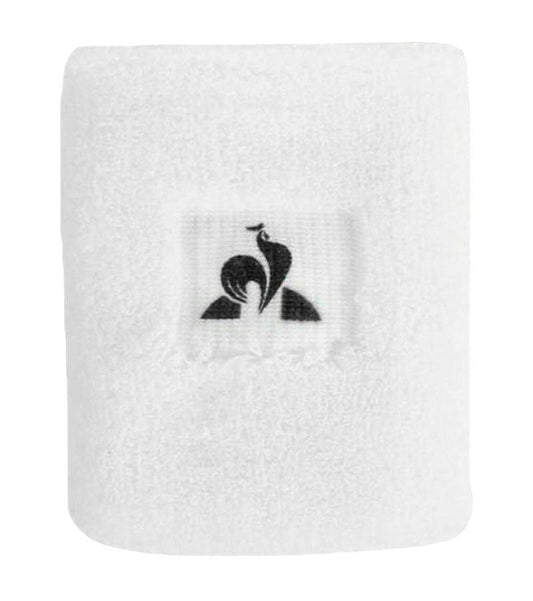 Introducing the Le Coq Sportif Optical White Tennis Sweatband, featuring a black logo with a stylized bird design in the center.