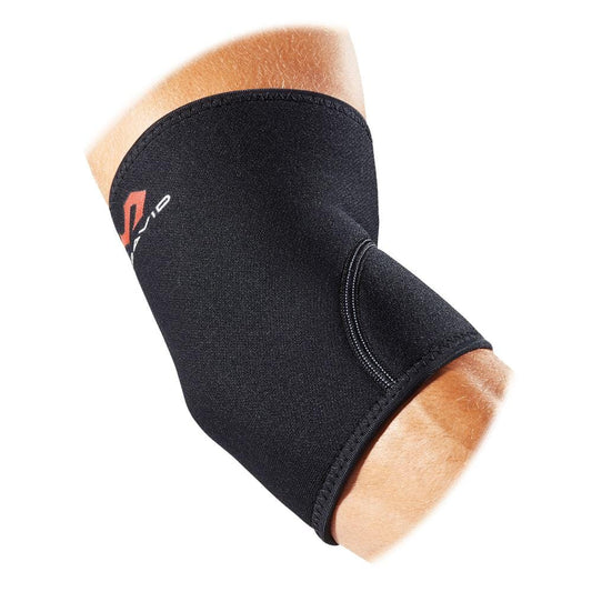 The McDavid Elbow Support, a black neoprene sleeve from the McDavid brand, wraps around the arm to provide compression therapy and support. It features a small logo near the top.