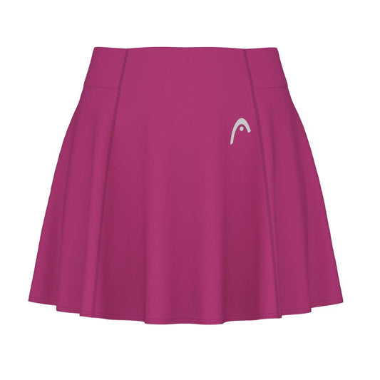 This HEAD Performance Women's Tennis Skort in vivid pink showcases Moisture Transfer Microfibre technology, a flared design, and built-in inner shorts. The white logo on the left side adds a stylish touch while ensuring functionality during your game.