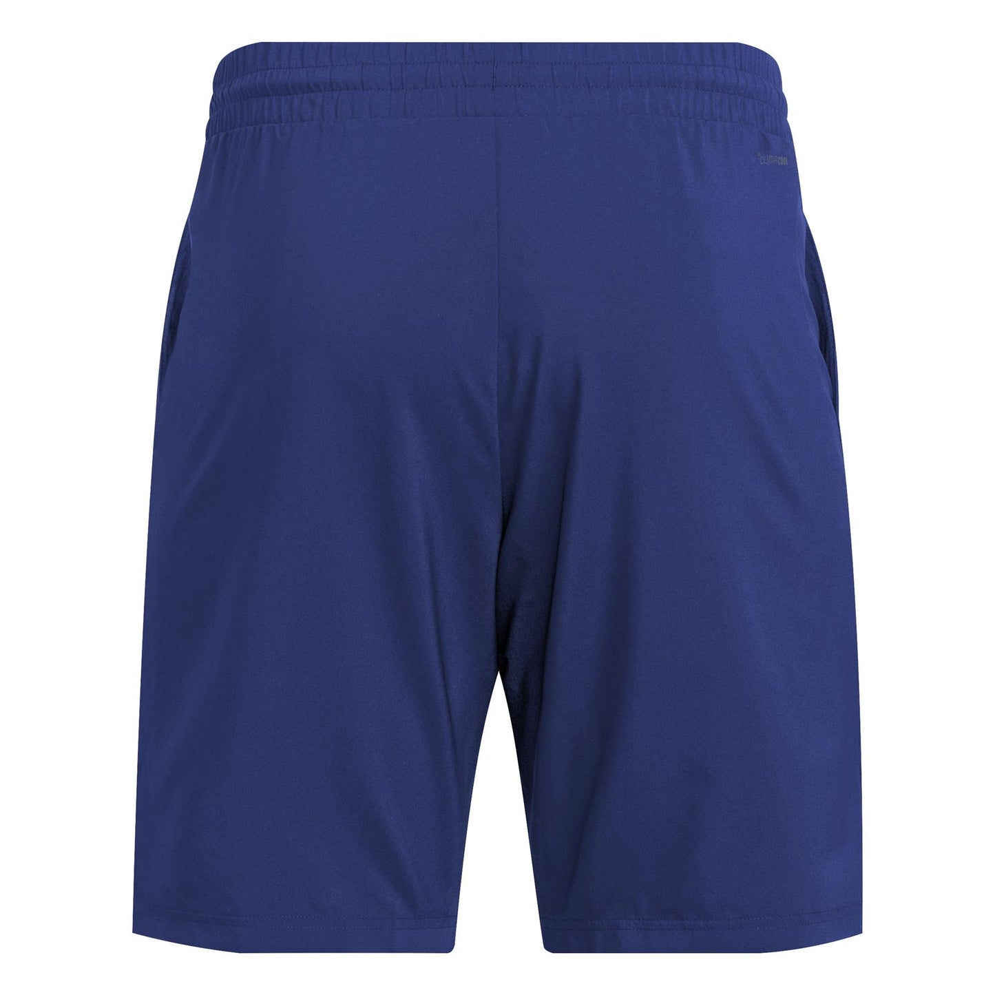 The ADIDAS Men's 3 Stripe Tennis Shorts in navy feature an elastic waistband and a back view. Crafted from recycled materials, the lightweight and moisture-wicking fabric offers ideal comfort for sports or casual wear.