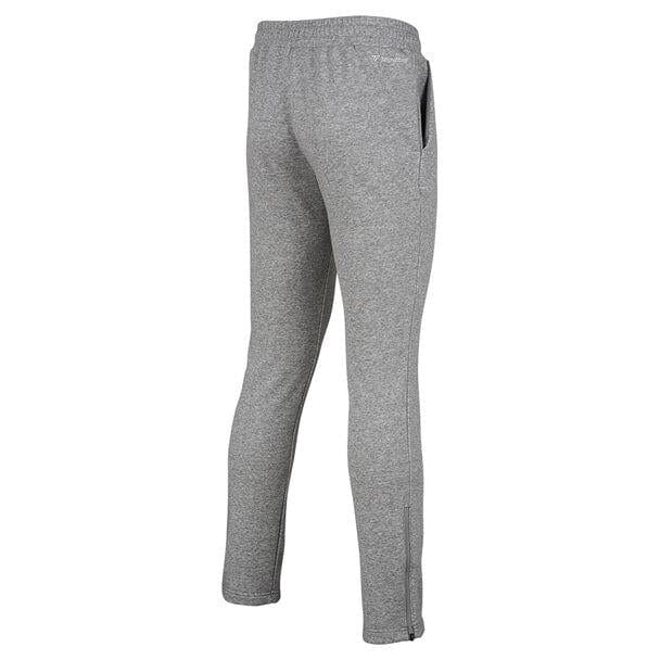 The Tecnifibre Unisex Team Tennis Pants in Silver are ideal for team matches, featuring an elastic waistband and tapered legs. Made with a cotton base, these pants include side pockets and have a small logo near the waistband. Additionally, they are designed with ankle zippers for an adjustable fit.