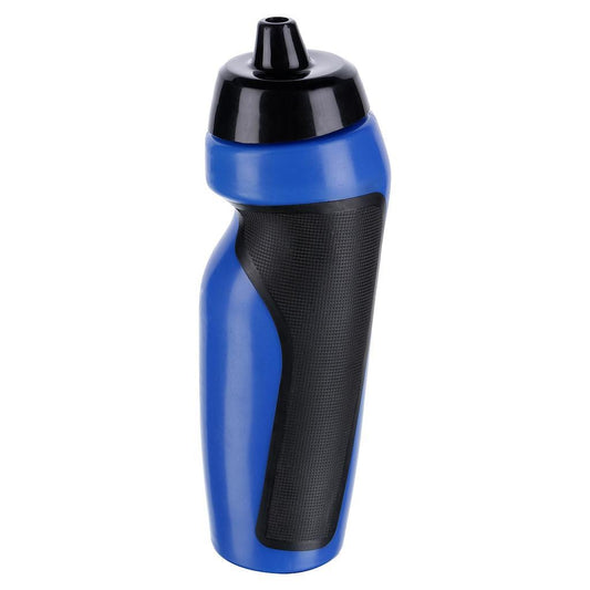 Introducing the Precision Sport 600ml Water Bottle - Royal by Precision, a blue and black sports water bottle designed with a curved shape and high-grip rubber for secure handling. The bottle includes a black cap and is made from BPA-free materials, making it ideal for keeping hydrated during intense workouts.