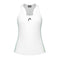 The HEAD Spirit Women's Tennis Tank Top - White, by brand HEAD, is a sleeveless athletic top that showcases thin green side stripes and a small black logo on the chest. Crafted with a racerback design to enhance freedom of movement, it also features Moisture Transfer Microfibre technology for optimal coolness and comfort.