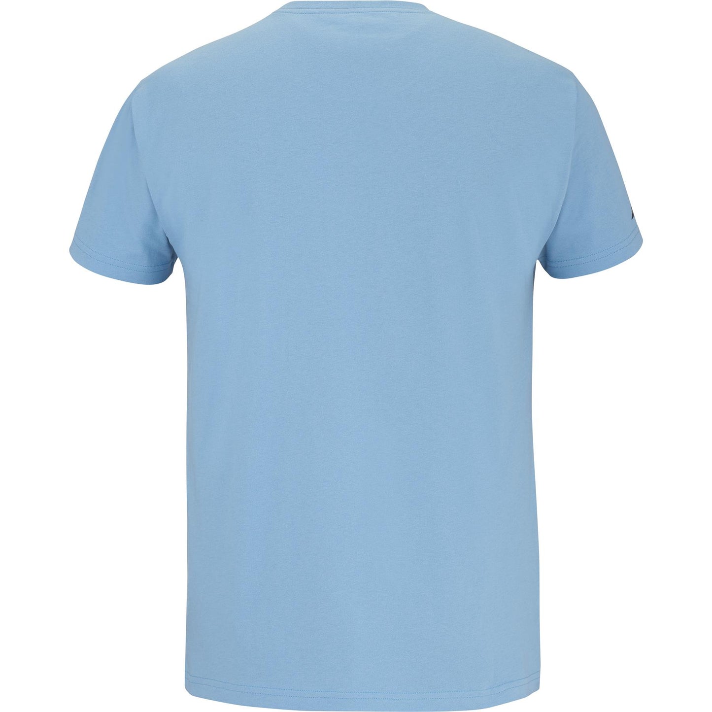 Back view of the Babolat Drive Unisex Cotton T-Shirt in blue, featuring a plain design with short sleeves. Ideal for fans of the simple Pure Drive style, it has no visible patterns or logos.