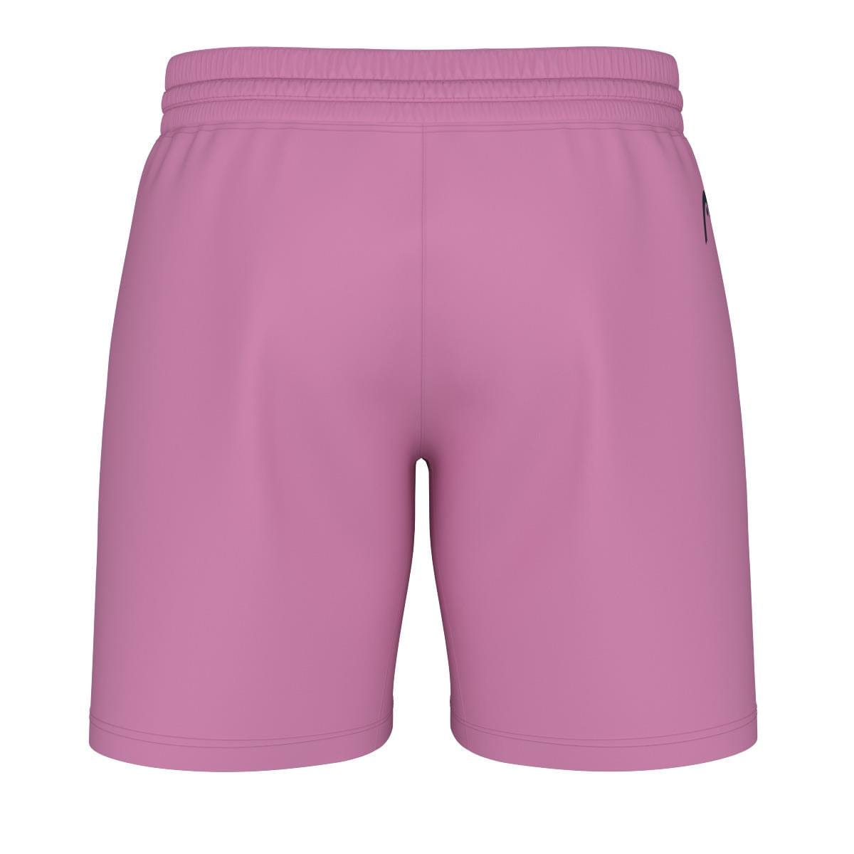 These HEAD Performance Men's Play Tennis Shorts in Cyan Pink highlight a 4-way stretch and an elastic waistband. Crafted from smooth, stretchable fabric with Moisture Transfer Microfiber, they are perfect for both sports and casual wear. Displayed from the back, these shorts provide comfort and performance.