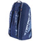 The Babolat RH12 Pure Drive Gen11 Tennis Bag in navy blue offers a roomy design with multiple compartments. It features a white logo, two padded shoulder straps, and a top carry handle, ideal for storing your tennis rackets and gear.