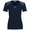 The HEAD Women's Club Tech 22 Tennis T-Shirt in dark blue incorporates advanced MXM Technology and features stylish grey accents for optimal performance.