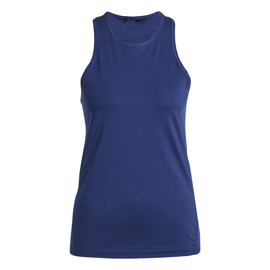 A sleeveless navy ADIDAS Womens Club Tennis Tank Top from adidas, made with recycled materials and featuring a round neck, displayed on a white background.