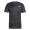 The ADIDAS Men's Club Graphic Tennis T-Shirt in black, crafted from 100% recycled materials, boasts subtle gray wave patterns and a white logo on the left chest. Its breathable AEROREADY fabric ensures ultimate comfort.