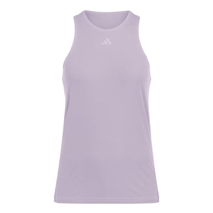 The adidas Womens Club Tennis Tank Top in pink is an athletic, sleeveless piece with a round neckline and a small logo on the upper chest. Made from recycled materials featuring CLIMACOOL technology, it combines style and performance against a plain white background.