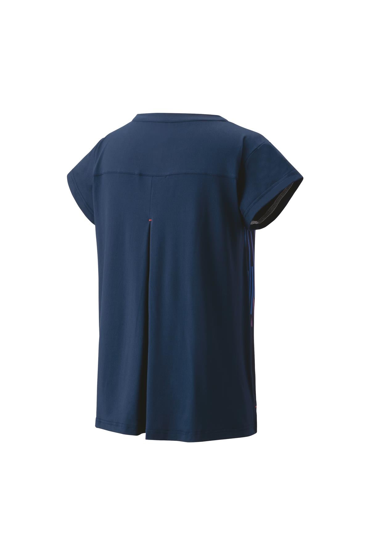 Introducing the Yonex 20764 Crew Neck Women's Tennis T-Shirt in Indigo Marine, designed with a relaxed fit and pleated back detail for those sunny days. This stylish top incorporates VeryCool technology to help reduce UV exposure and boasts a flat collar, reminiscent of the classic Yonex tennis shirt design.