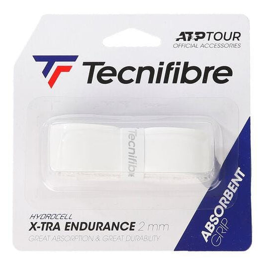 Tecnifibre X-Tra Endurance Replacement Tennis Grip - White featuring ATP Tour branding, delivers outstanding grip durability and comfort for prolonged performance.