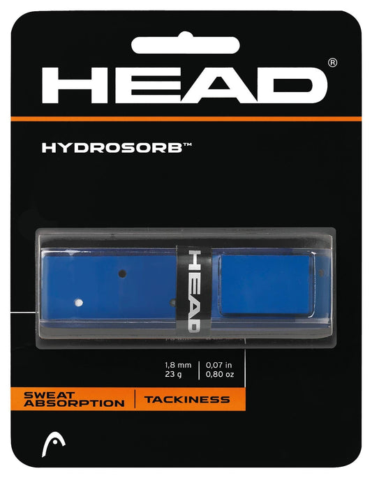 The HEAD HydroSorb Replacement Tennis Grip in Blue / Mixed offers exceptional sweat absorption and tackiness. According to its packaging, it is 1.8 mm thick and weighs 23 g or 0.80 oz, guaranteeing high-quality performance for any player.